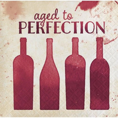 Creative Converting 2 Ply Sip Hooray Age to Perfection Beverage Napkins, 5" x 5", Red & Brown
