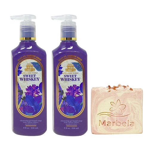 Bath & Body Works Sweet Whiskey Set of 2 Cleansing Gel Hand Soaps and a Himalayan Salts Springs Bar Soap