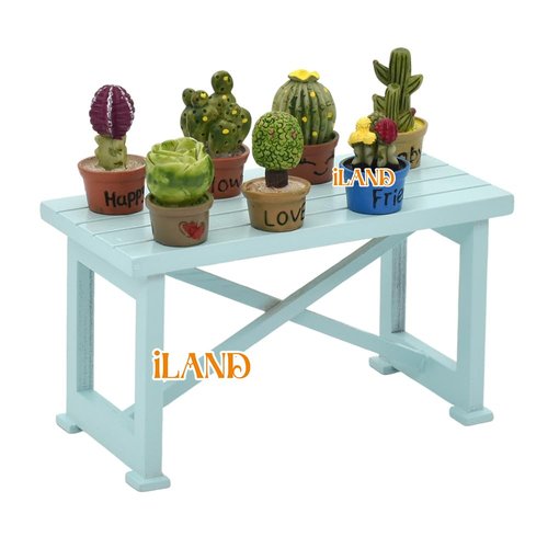 iLAND Miniature Dollhouse Accessories and Furniture, Dollhouse Table w/Succulent Dollhouse Plants 8pcs Fit Dollhouse & Fairy Garden