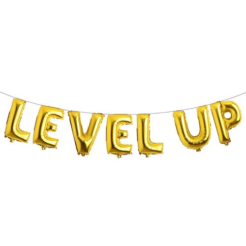 16 inch Multicolor Video Game Birthday party Decorations for Boy Gamer Level Up Game Balloon for Gaming on Birthday Party Supplies Happy Birthday Banner (Level Up Gold)