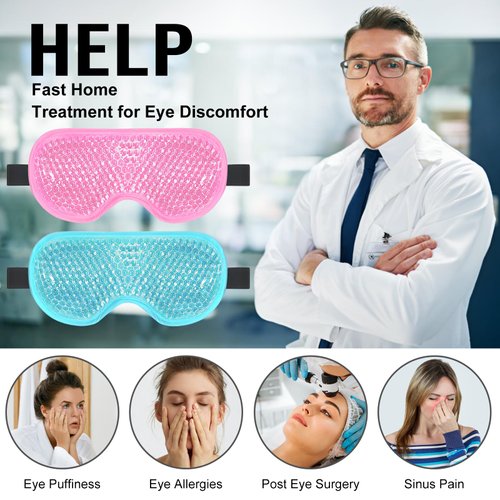 BeeVines Gel Eye Mask, 2 Pack Cooling Ice Masks for Puffy Eyes for Men & Women, Cold & Warm Compress for Post Surgery, Puffiness, Allergies, Sinuses & Migraines Treatment