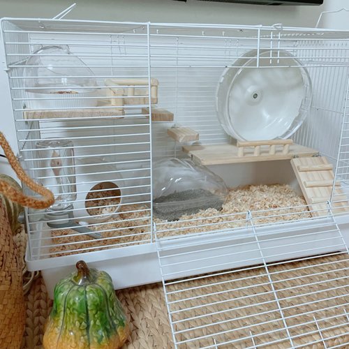 CAREUPET Wooden Platform with Ladder, Pet Activity Structure, Bird, Chinchilla, Guinea Pig, Hamster, Rat Cage Accessories