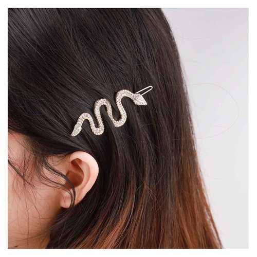Iaceble Bohemia Crystal Hair Clip Barrette Gold Snake Hairpin Clip Metal Serpent Hair Barrette Sparkly Rhinestone Hairclips Pin Hair Accessories for Women and Girl Headdress (gold)