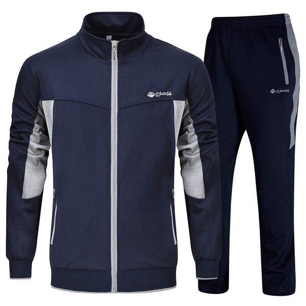 YSENTO Men's Tracksuits Set Outfits 2 Piece Jogging Suits Warm Up Running Track Sets Sweatsuits Navy Grey M
