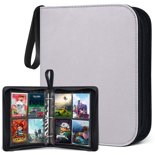 POKONBOY 400 Pockets Baseball Card Binder Sleeves, Trading Card Sleeves Carrying Case Card Binder Fit for Baseball Cards, Trading Cards, Football Cards and Sports Cards (Gray)