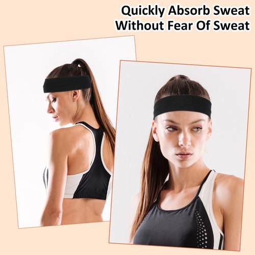 JIEYAO 10Pcs Black Headbands for Women,Soft Stretchable Hairbands Non-Slip Fabric Head Wrap Holder Elastic Yoga Sport Bandana