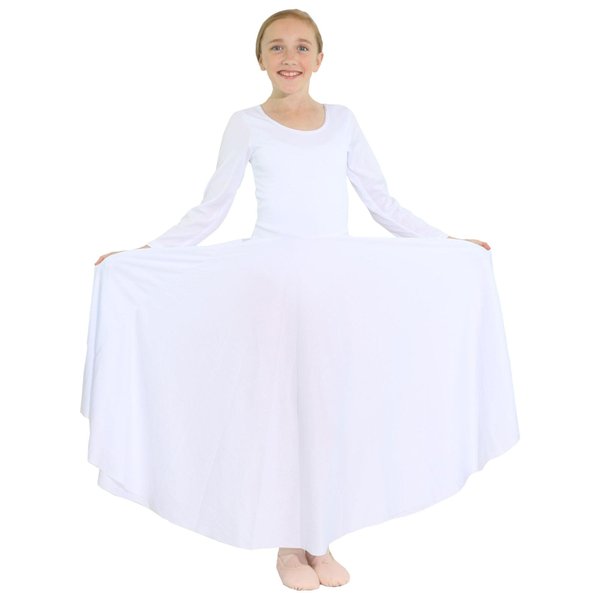 Danzcue Girls Praise Loose Fit Full Length Long Sleeve Dance Dress, White, 8-10