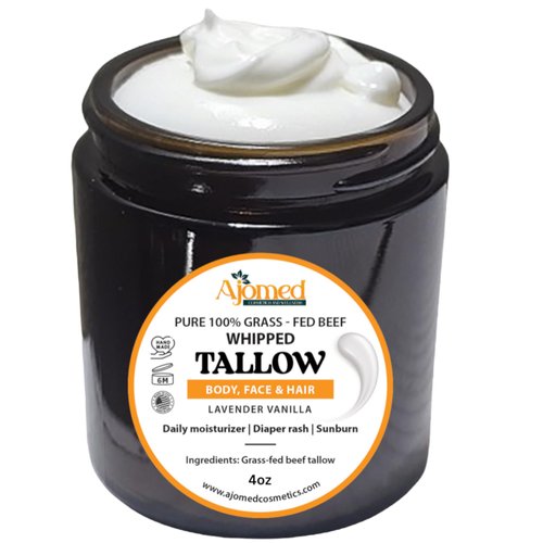 Whipped Grass-Fed Beef Tallow cream, LAVENDER VANILLA tallow balm, Eczema, dry skin body butter, whipped tallow Face and Body moisturizer, grass-fed Cows balm Eczema 4fl.oz (Lavender Vanilla)