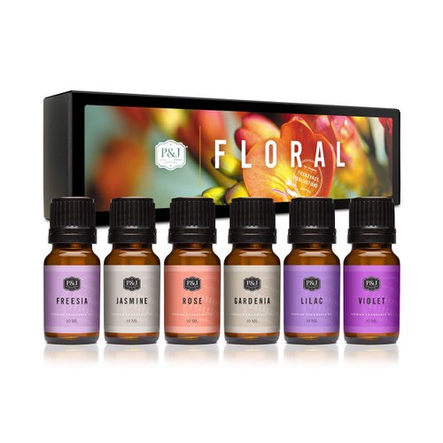 P&J Trading Fragrance Oil Floral Set | Violet, Jasmine, Rose, Lilac, Freesia, and Gardenia Candle Scents for Candle Making, Freshie Scents, Soap Making Supplies, Diffuser Oil Scents