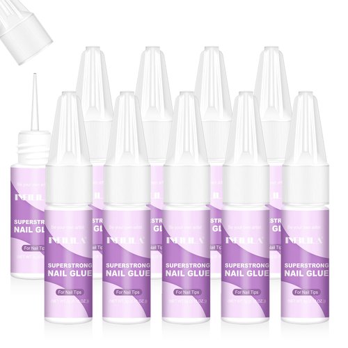 NXJ INFILILA 10Pcs Nail Glue, Super Strength Nail Adhesive for Nail Tips Acrylic Nails Presser Nails Professional Nail Art Glue Long-lasting and Strong False Nail Repair 0.1oz