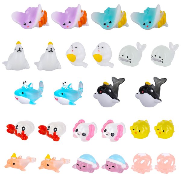 26pcs Ocean Mini Figurines, 13 Styles Resin Tiny Ocean Figurines Miniature Resin Sea Animals Trinkets Marine Aquarium Ornaments for Dollhouse Fish Tank Potted Garden Decorations