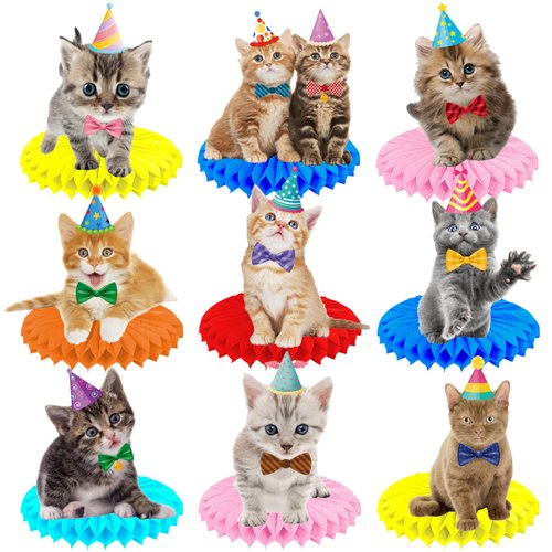 11Pcs Baby Cat Honeycomb Centerpieces Pet Cat Themed Birthday Party Decorations Cat Party Centerpieces for Tables Kitten Birthday Party Decorations for Kids Baby Shower Birthday Party Supplies