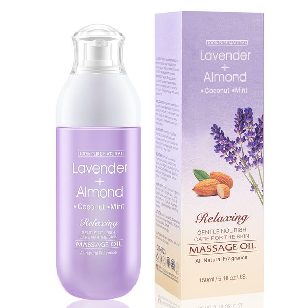 Massage Oil with Lavender Almond Peppermint and Coconut Massage Oil Ideal Body Oil for Skin Moisturizing for Men and Women 5.1 fl.oz