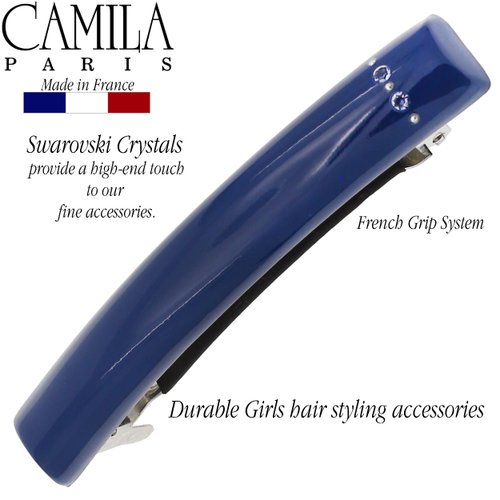 Camila Paris CP3456 French Hair Barrette Clip for Girls Dark Blue, Rubberized Metal Clasp Strong Hold Grip Hair Clips for Women, No Slip Durable and Styling Girls Hair Accessories, Made in France