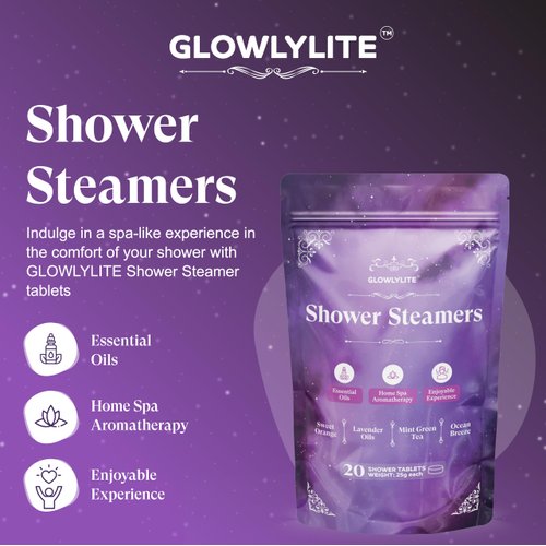 Glowlylite Shower Steamers Aromatherapy - 20 Packs Shower Bombs Essential Oils for Home Spa Bath, Self Care, Stress Relief (Purple)