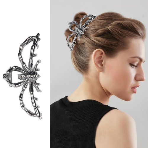 Halloween Hair Claw Clips Metal Spider Hair Clip Fashion Punk Black Spider Hair Jaw Barrettes with Design Non-Slip Strong Hold Hair Clamps Halloween Hair Accessories for Women Girls Thin Thick Hair