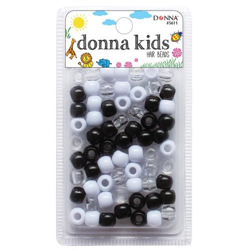 DONNA Medium Plastic Hair Beads, DIY Hair Braiding Plastic Beads for Braid Hair 1pc Quick Beaders for Kids Hair Braids, 1PC BLK/WHT/CLR Color