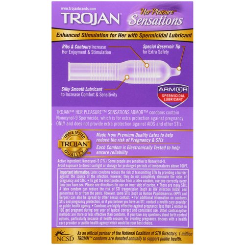 Trojan Her Pleasure Sensations Spermicidal Lubricated Condoms, 12ct