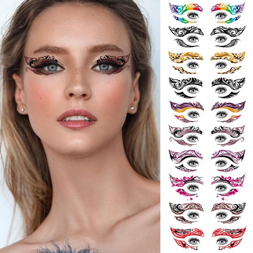10 Pairs Eyeliner Temporary Tattoo Stickers Colorful Eye Shadow Makeup Transfer Eyeshadow Women Valentine's Day Christmas Halloween Party Carnival Lace Face Styling Tools
