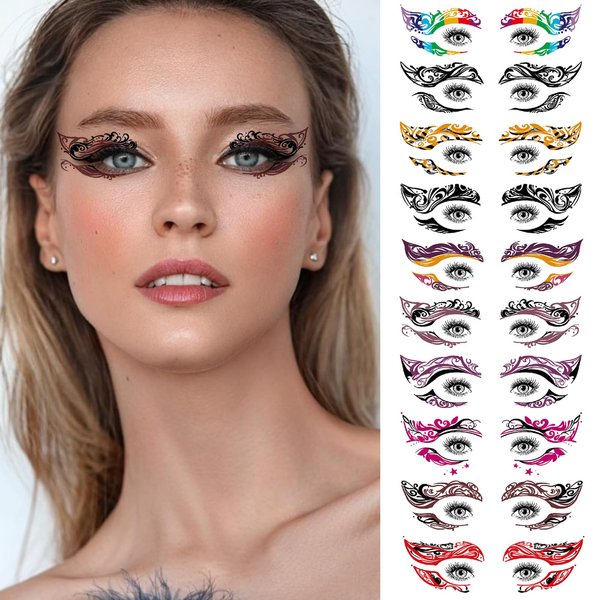 10 Pairs Eyeliner Temporary Tattoo Stickers Colorful Eye Shadow Makeup Transfer Eyeshadow Women Valentine's Day Christmas Halloween Party Carnival Lace Face Styling Tools