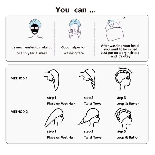 AGKXHDEC Microfiber Towel, Hair Turbans for Wet Hair, Drying Hair Wrap for Women(The Color of The Picture is for Reference only) (Blue,Blue)