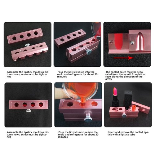 Lipstick Mold, Ymiko 12.1 Dual Uses Lipstick Maker, Lip Balm Making Kit, 6 Cavity Lipstick Maker, for Making Single Color Lipstick, Two-Tone Lipstick, Rose Gold Aluminum Alloy