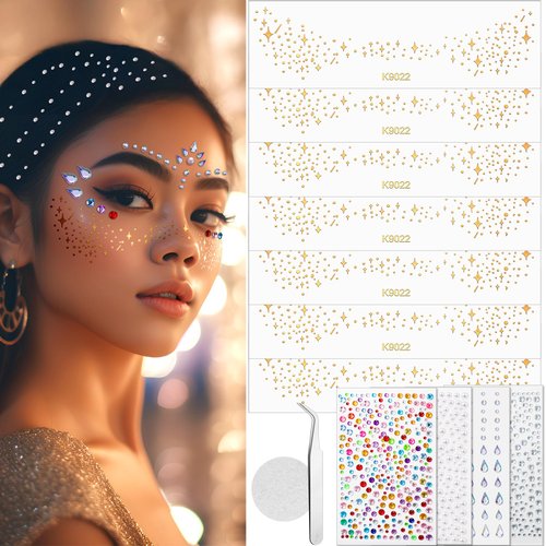Mity rain Glitter Freckles And Face Gems - 10 Sheets Face Glitter Makeup Face Rhinestones Sparkles Stickers For Women - Star Freckles Temporary Tattoos Cosmetic Accessories(Single Pattern)