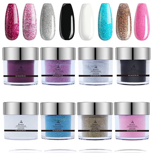 Dip Powder Nail Set, 8 Colors Glitter Dipping Powder Nails System for French Nail Manicure Nail Art Starter, Not UV/LED Nail Lamp Needed