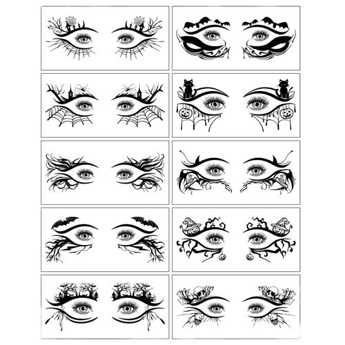 mdgfge 10 Pairs Halloween Eye Shadow Eyeliner Face Eye Makeup Tattoos Eyeliner Decals Spider Web Skull Bat Temporary Tattoo Stickers for Women Halloween Masquerade Party Supplies
