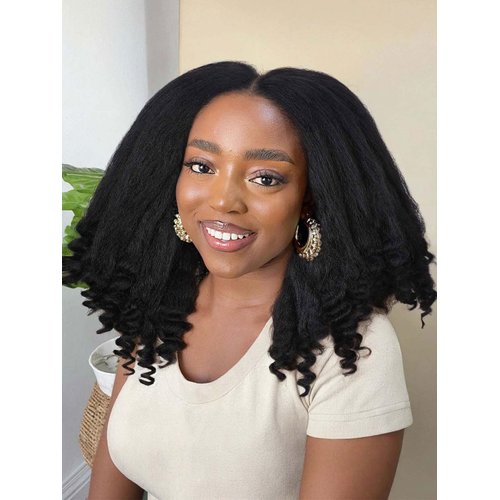 Fancy Hair Kinky Straight Wig with Curly Ends HD Lace Front Wigs with Baby Hair Afro Curly Soft Synthetic Kinky Straight Wig for Black Women
