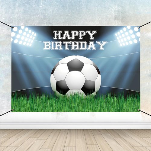 Renaiss 6x3.6ft Happy Birthday Banner Soccer Themed Birthday Party Decoration Football Pitch Birthday Poster Backdrop Soccer Theme Wall Decor Kids Boys Girl Soccer Bday Yard Sign Party Supplies
