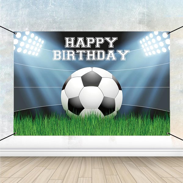 Renaiss 6x3.6ft Happy Birthday Banner Soccer Themed Birthday Party Decoration Football Pitch Birthday Poster Backdrop Soccer Theme Wall Decor Kids Boys Girl Soccer Bday Yard Sign Party Supplies