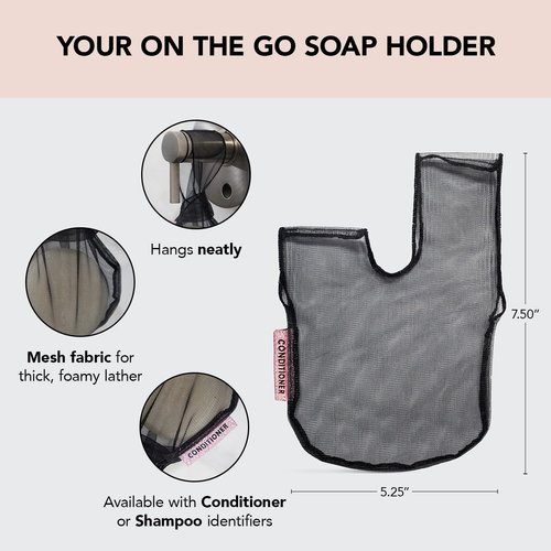 Kitsch Bar Soap Saver Bag - Recycled Mesh Beauty Bar Soap Pouch for Body Wash, Conditioner & Shampoo Bars, Soap Savers Holder to Preserve Bar Soap, Eco-Friendly, Patented Soap Bag - Black