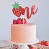 ZitTRo 1 PCS Strawberry Cake Topper 1st Birthday Cake Topper Red Glitter First Birthday Strawberry Cake Decoration for Baby Shower Kids 1st Birthday Party Supplies