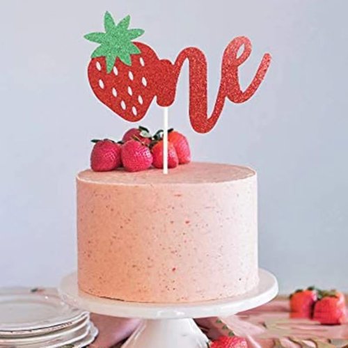 ZitTRo 1 PCS Strawberry Cake Topper 1st Birthday Cake Topper Red Glitter First Birthday Strawberry Cake Decoration for Baby Shower Kids 1st Birthday Party Supplies