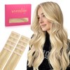 WENNALIFE Tape in Hair Extensions Human Hair Light Blonde Highlighted Golden Blonde Tape in Extensions, 10pcs 20g 10 inch Remy Invisible Tape Ins Straight Soft Real Human Hair Tape in Extensions