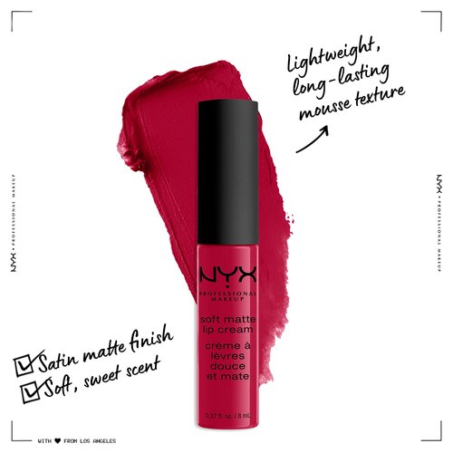 NYX PROFESSIONAL MAKEUP Soft Matte Lip Cream, Lightweight Liquid Lipstick - Monte Carlo (Deep Cranberry Red)