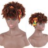 LEOSA Kinky Curly Wigs for Black Women Head Wrap Wigs 2 in 1 Afro Short Curly with Bangs Synthetic Wig Headwrap Wigs Afro High Puff with Bangs Wigs Curly Full Wig with Multicolor Scarf Wig