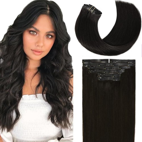 Loxxy Human Hair Clip in Extensions Thin PU Weft Natural Black Invisible Seamless Clip in Hair Extensions Real Human Hair Natural Straight Thick Remy Invisi Edge 130g 7Pcs 18Inch