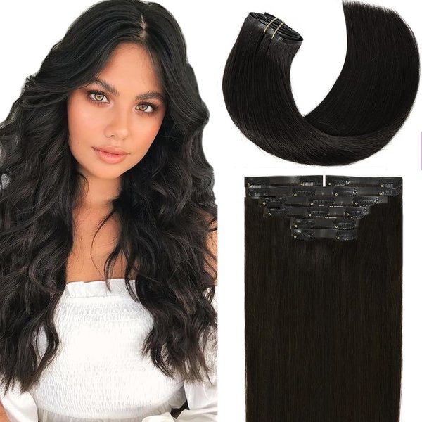 Loxxy Human Hair Clip in Extensions Thin PU Weft Natural Black Invisible Seamless Clip in Hair Extensions Real Human Hair Natural Straight Thick Remy Invisi Edge 130g 7Pcs 18Inch