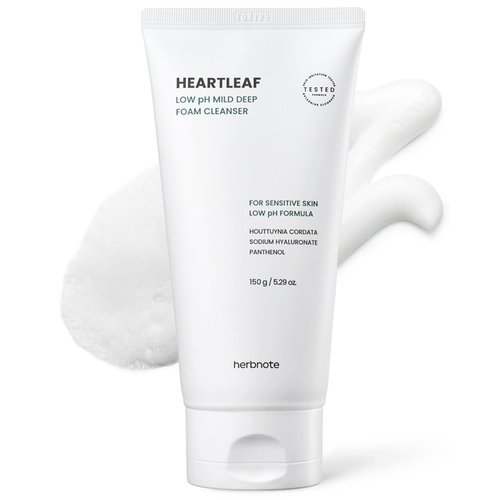 herbnote Heartleaf Low pH Deep Foam Cleanser - Gently Removes Sebum, Deep Cleans Pores - Contains 80% Houttuynia Cordata, Hyaluronic Acid, Soothes and Enhances Sensitive Skin, 5.29oz.