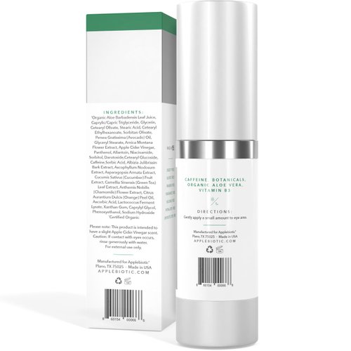 Apple Cider Vinegar Brightening Eye Cream with Vitamin B3, Caffeine, Cucumber Extract to Reduce Puffiness, Eye Bags and Dark Circles, Cream For All Skin Types, (0.5 oz) Packaging May Vary