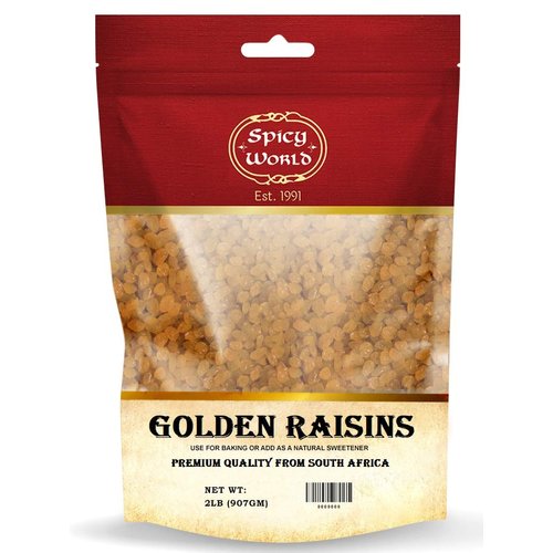 Spicy World Golden Raisins 2 LB Bulk Bag - Sweet & Seedless Sultanas from South Africa | | Perfectly Dried for Natural Sweetness | Ideal Dried Fruit Snack | For Baking & More | No Added Sugar