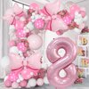 Pink Birthday Balloons Pink Bow Balloons 40 Inch Number Balloons Set for Pink Birthday Decorations 8 Year Old Girl Birthday Party Decoration Balloon Aluminum Film Balloon