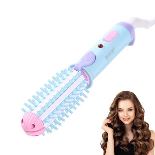 Mini Curling Iron for Short & Medium Hair, Ceramic Hot Curler Brush 1 Inch Compact Size Mini Heated Round Brush for Travel 2-in-1 Hair Straightener & Wave Curling Wand (Blue)