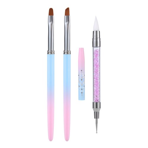 3pcs Nail Art Clean Up Brushes, Nails Painting Brushes, Round &amp; Angled Head Pen Silicone Nail Art...