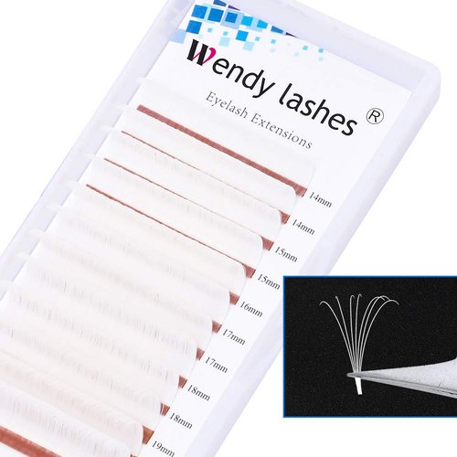 Wendy Lashes Easy Fan Lash Extensions White D Curl Eyelash Extensions Volume Lash Extensions Rapid Self Fanning Lashes 0.07mm thickness Lash Extension 14-20mm Lashes Extensions(White 0.07-D, 14-20mm)
