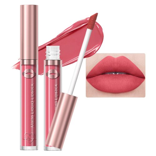 JUAAZIN Brick Red Matte Liquid Lipstick, With Highly Pigmented and Rich Colors Lip Gloss, Long-Lasting Wear Non-Stick Cup Not Fade Waterproof Lipstick Makeup for Women(Brick Red 08#)