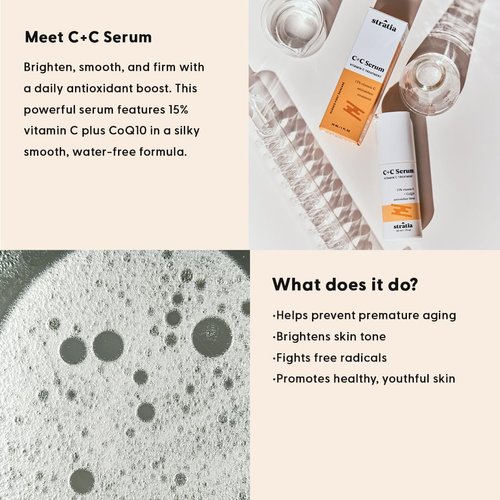Stratia C+C Serum | 15% Vitamin C with 10% L-ascorbic Acid Serum | Non-Irritating, Water-Free Formula | Anti-Aging Benefits | 1 Fl Oz