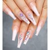 Artquee 24pcs Luxury 3D Press on Nails Long Ballerina Acrylic Fake Nail Art Glossy Coffin False Tips Manicure Stick for Women Decoration (French White Ombre)
